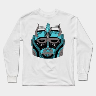 Blue Grey African Mask No 8 Long Sleeve T-Shirt